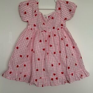 Pink Gingham Dress with Red Hearts